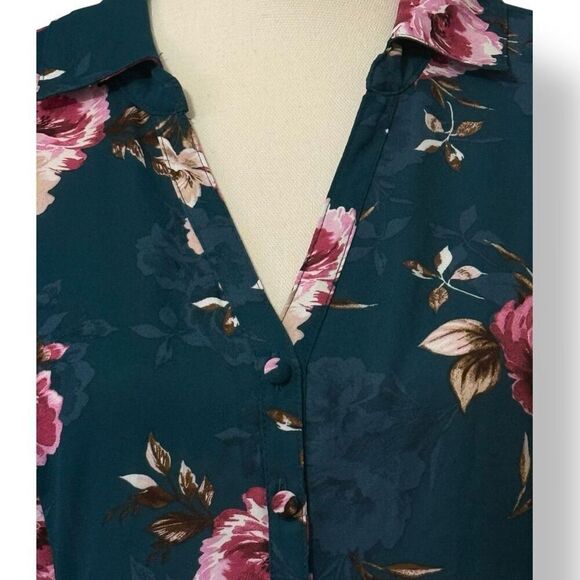 Torrid Harper Teal Floral Long Sleeve Tie Back Blouse Sz OX 1X XXL - Picture 5 of 12